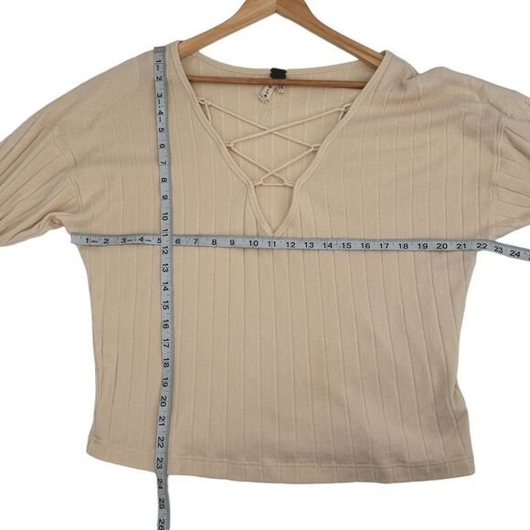 We the Free free people ivory cream lace up slouchy top size large - Picture 4 of 6